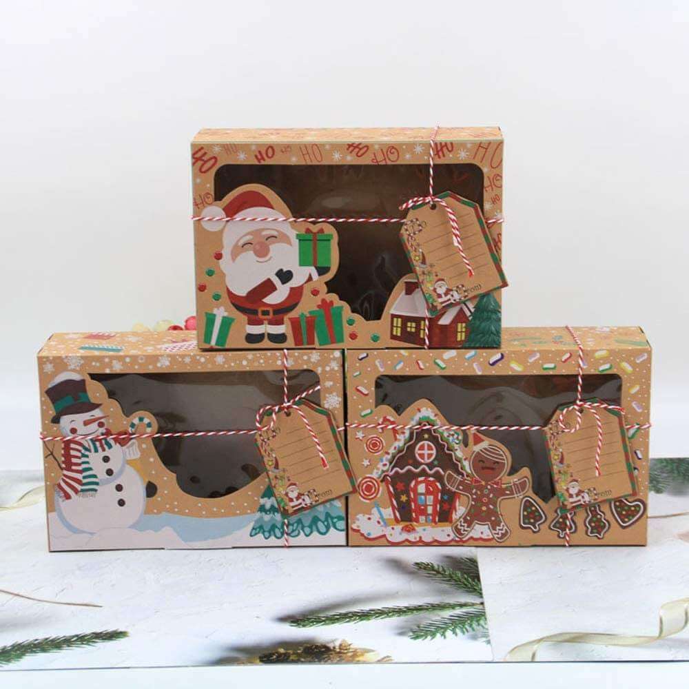 Christmas Cookie Boxes with Window Bakery Treat Boxes for Gift Giving, Pastry, Candy, Party , Kraft Gift  Food Boxes