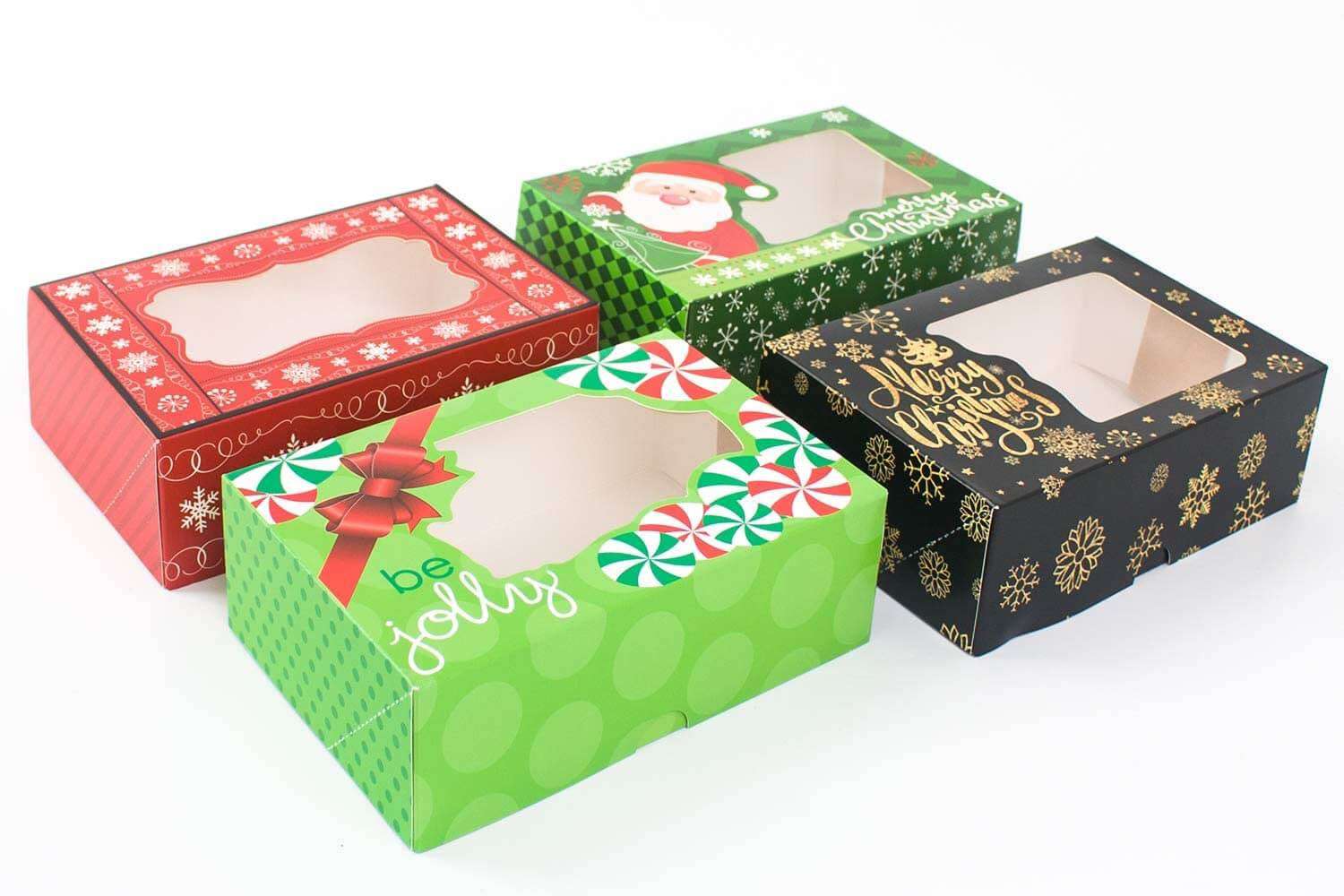 12 Christmas Cookie Boxes -Large Holiday Bakery Food Container for Gift Giving with 80 Count Christmas Foil Gift Stickers