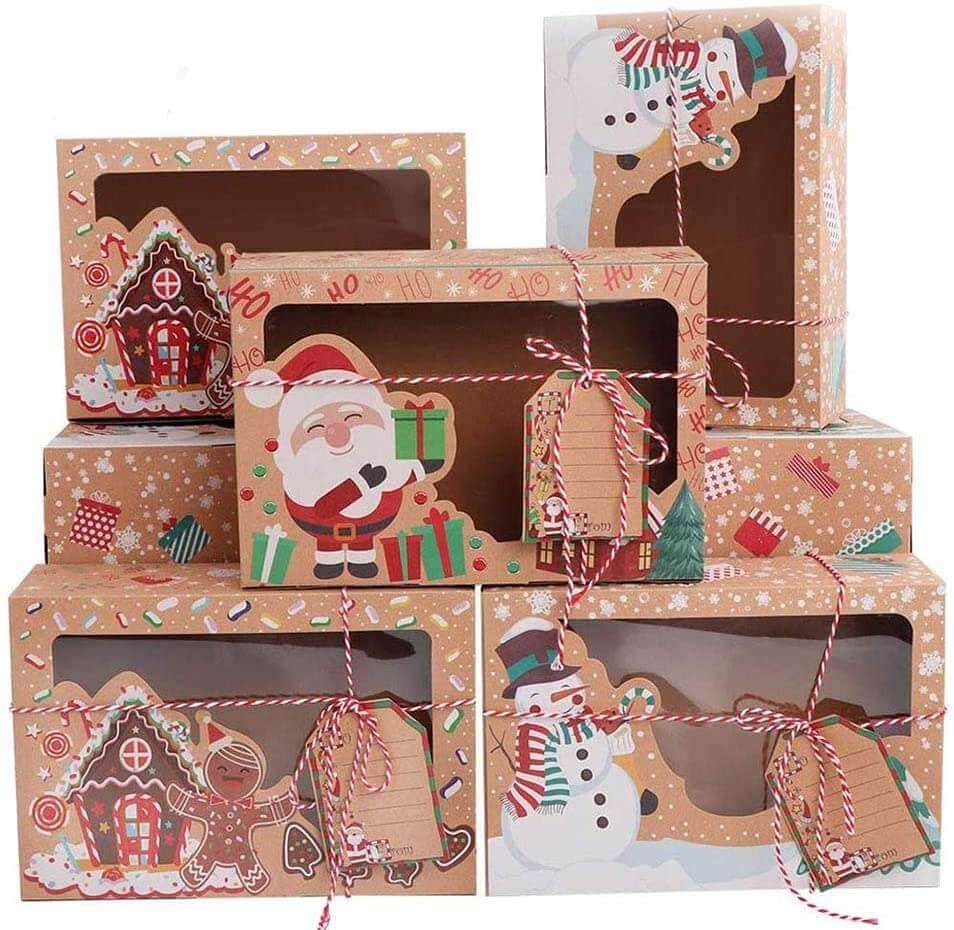 Christmas Cookie Boxes with Window Bakery Treat Boxes for Gift Giving, Pastry, Candy, Party , Kraft Gift  Food Boxes