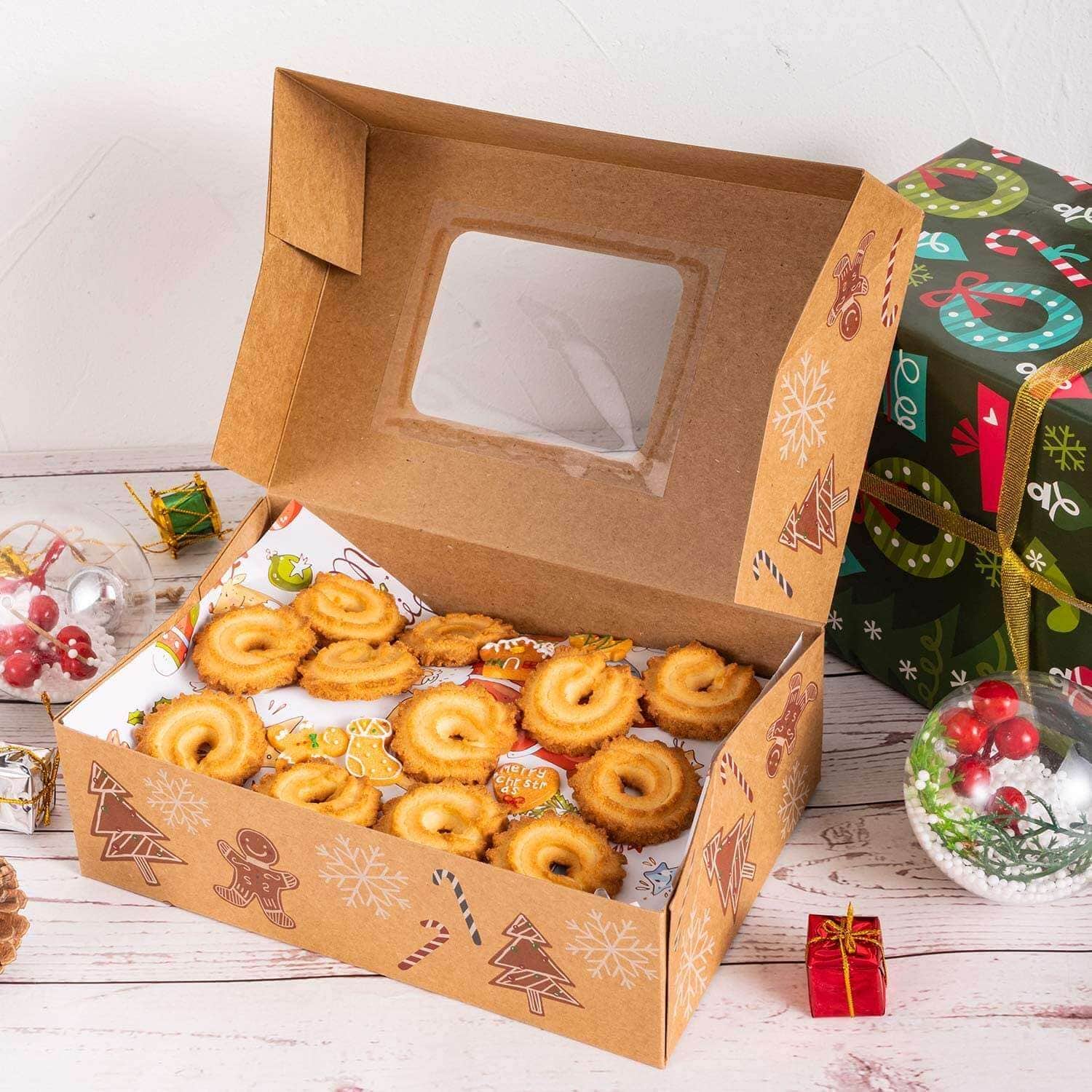 Sunolga Christmas Cookie Boxes 12 pcs Kraft With Window Christmas Treats Boxes For Gifting Bakery Candy Dessert Boxes With Christmas Stickers For Holiday Christmas Food Containers For Gift Giving