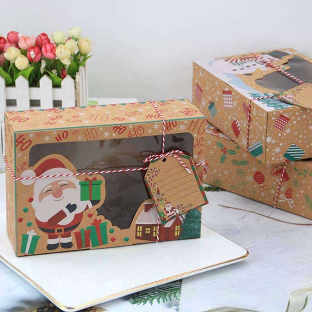 Christmas Cookie Boxes with Window Bakery Treat Boxes for Gift Giving, Pastry, Candy, Party , Kraft Gift  Food Boxes