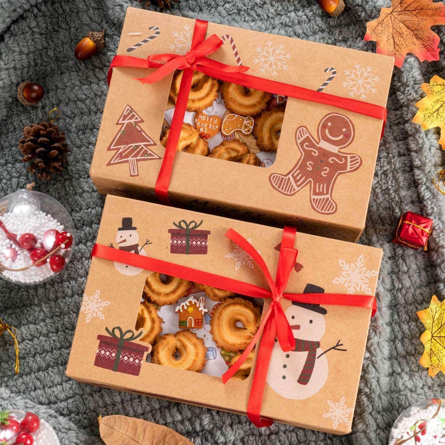 Sunolga Christmas Cookie Boxes 12 pcs Kraft With Window Christmas Treats Boxes For Gifting Bakery Candy Dessert Boxes With Christmas Stickers For Holiday Christmas Food Containers For Gift Giving