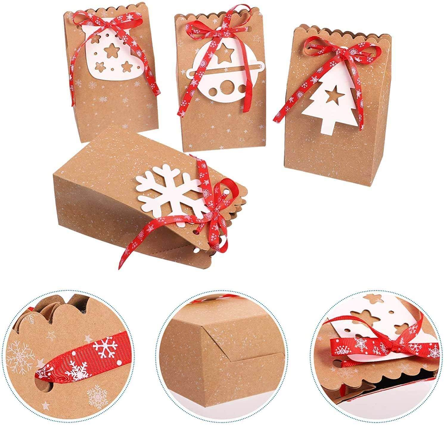 TOYANDONA 12pcs Christmas Kraft Paper Bags Xmas Large Kraft Candy Bags Biscuit Goodies Storage Boxes Gift Bags for Party