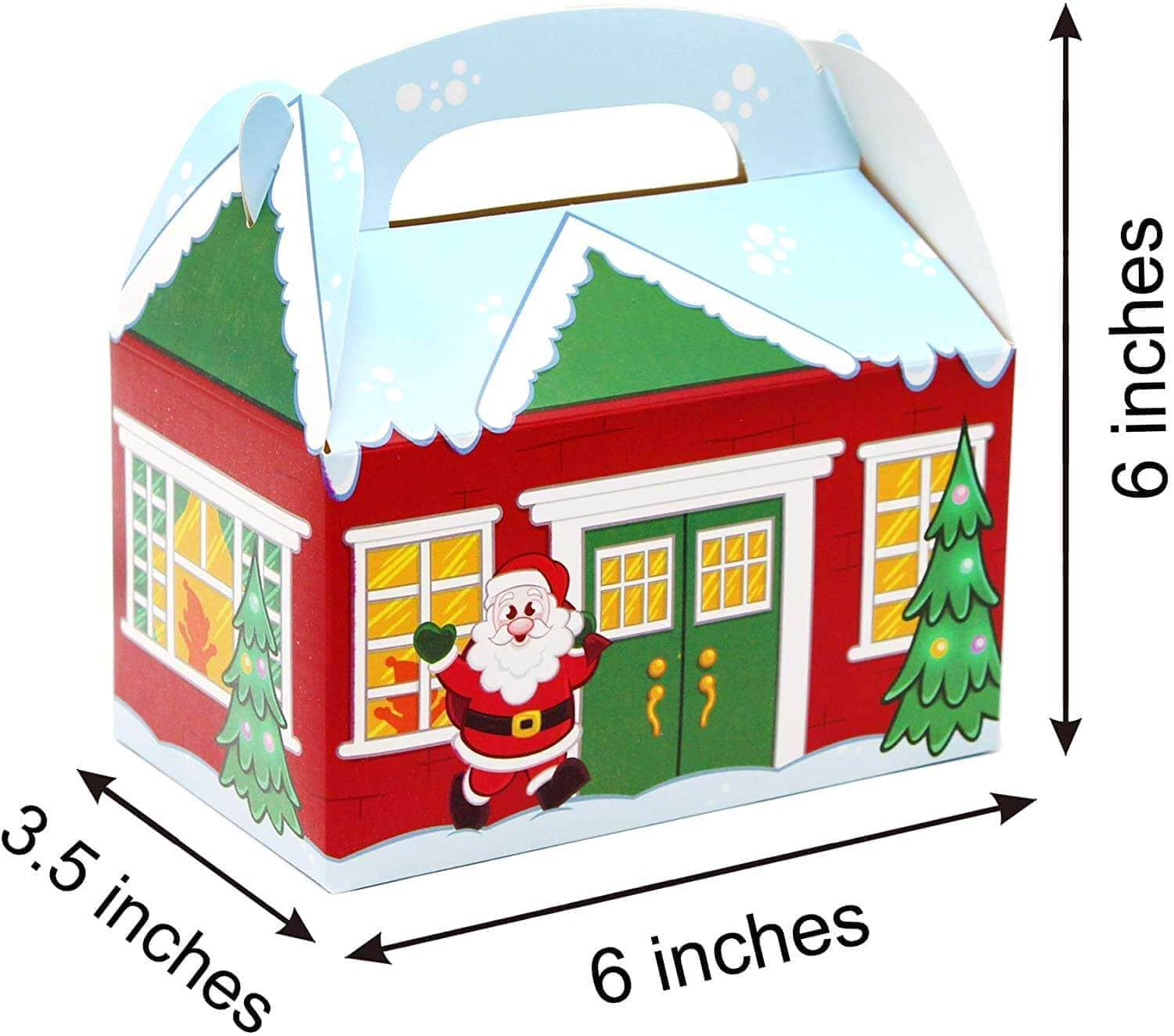 24 Pieces 3D Christmas House Cardboard Treat Boxes for Holiday Xmas Goody Gift, Goodie Paper Boxes, School Classroom Party Favor Supplies, Candy Treat Cardboard Cookie Boxes