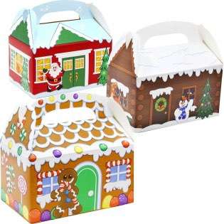 24 Pieces 3D Christmas House Cardboard Treat Boxes for Holiday Xmas Goody Gift, Goodie Paper Boxes, School Classroom Party Favor Supplies, Candy Treat Cardboard Cookie Boxes