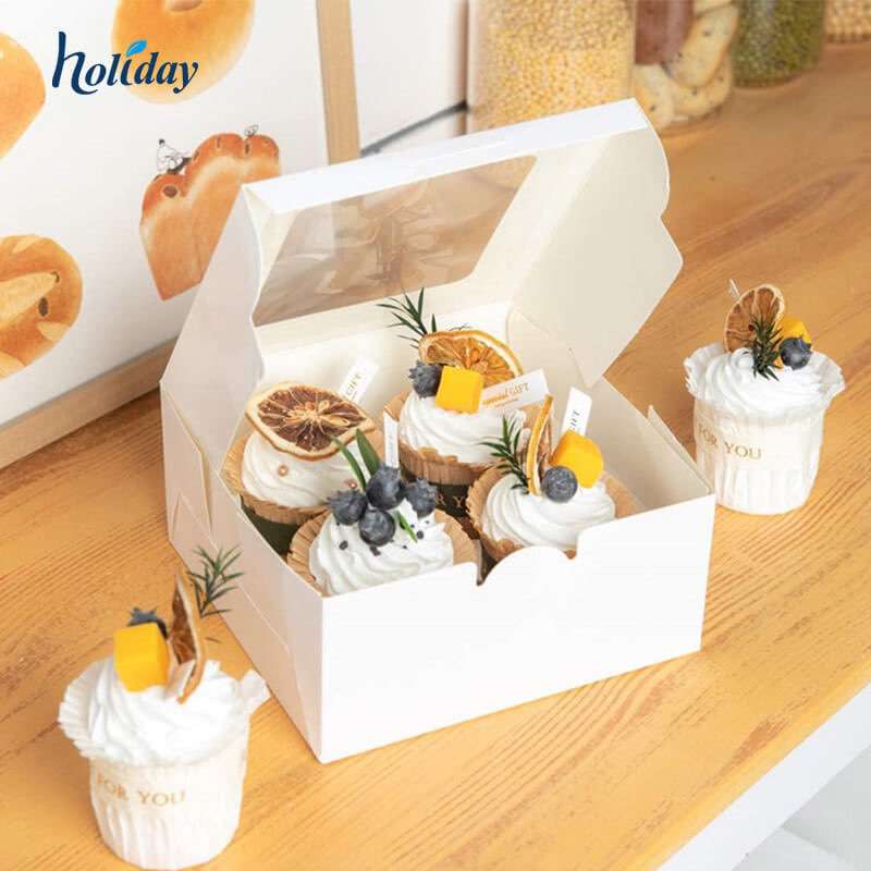 Custom wholesale White transparent Window Inserts Bakery dessert to Fit 4 CupCake Box