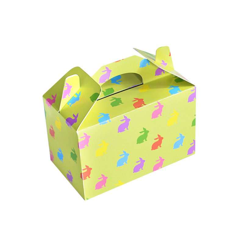 Customize Take Away Cardboard Gable Paper Boxes Happy Easter Bunny and Eggs Basket Containers Candy Cookie Boxes