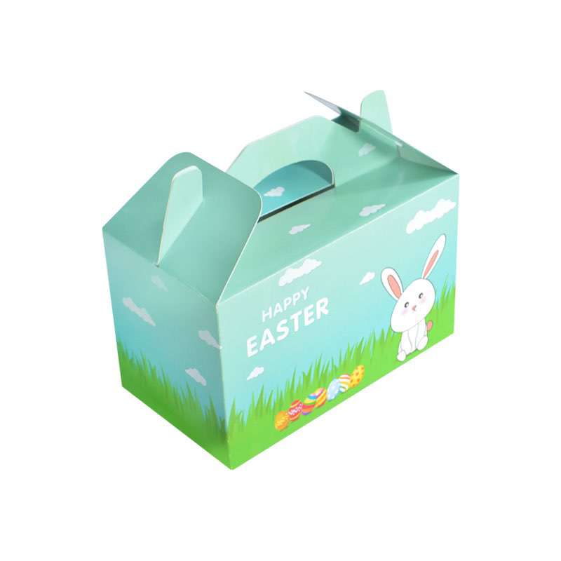 Customize Take Away Cardboard Gable Paper Boxes Happy Easter Bunny and Eggs Basket Containers Candy Cookie Boxes