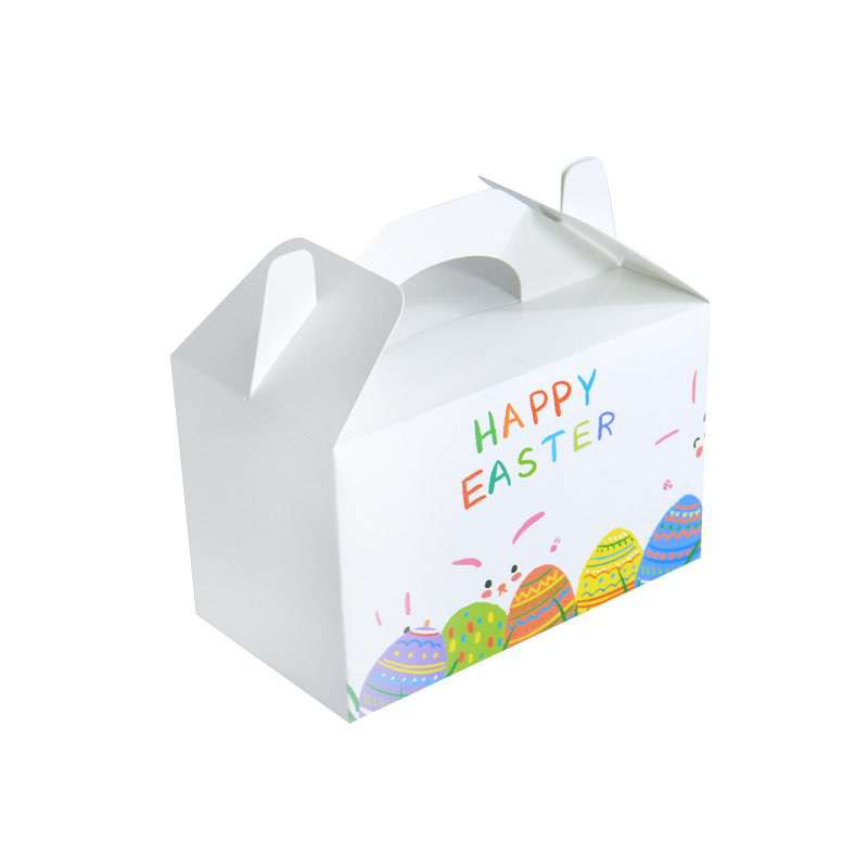 Customize Take Away Cardboard Gable Paper Boxes Happy Easter Bunny and Eggs Basket Containers Candy Cookie Boxes