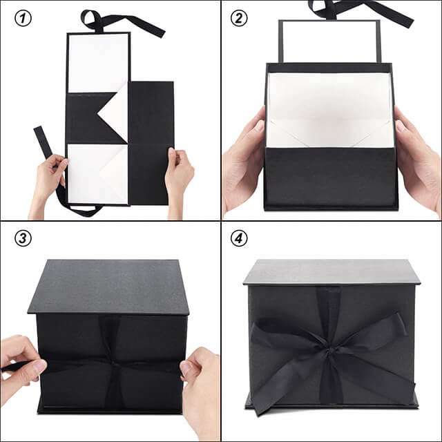 Gift Box Wrapping Empty Box Black Bow Flip Foldable Festive Packaging Box