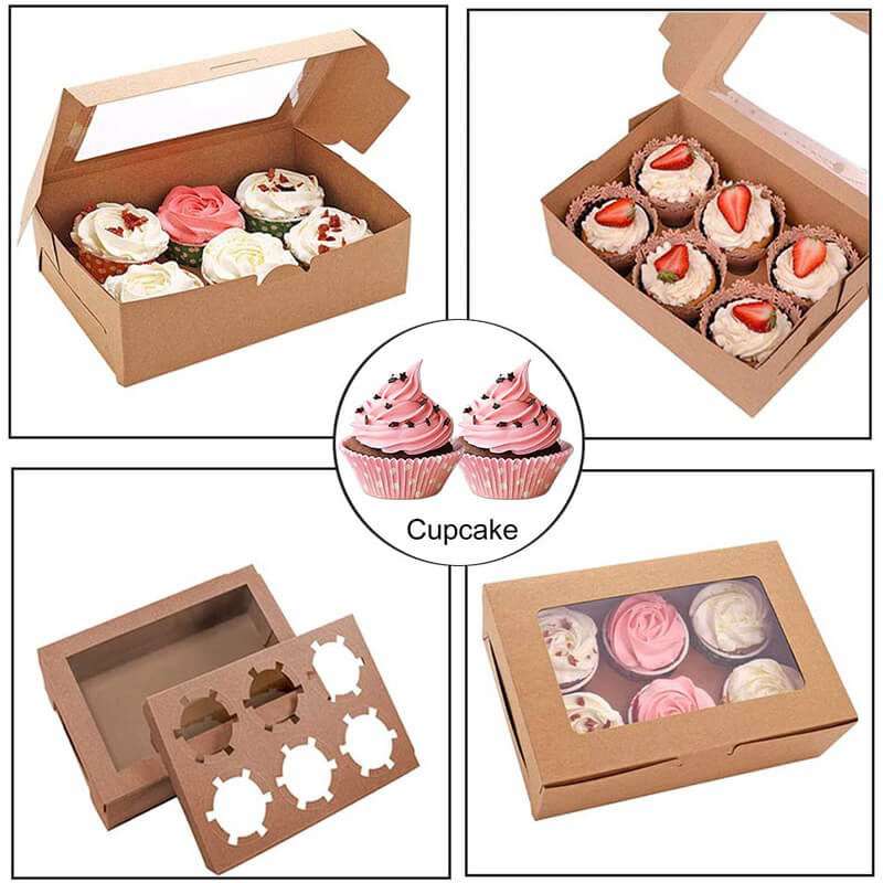 Wholesale Cupcake Boxes 6 Count Kraft Paper Bakery/Transparence windows