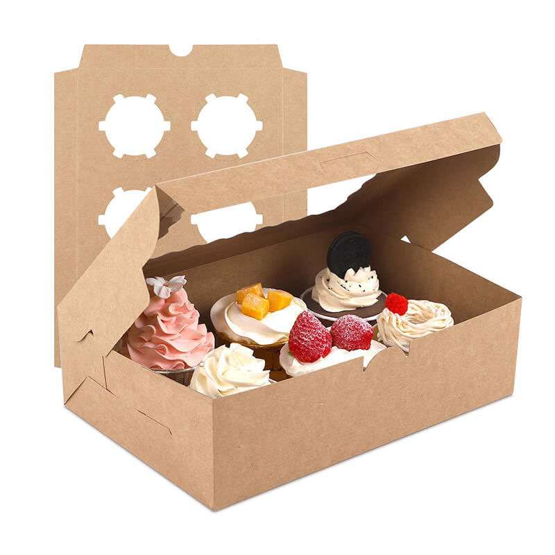 Wholesale Cupcake Boxes 6 Count Kraft Paper Bakery/Transparence windows