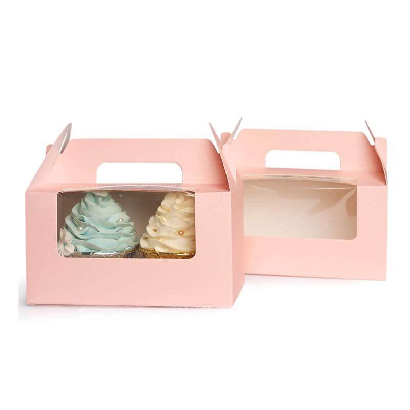 Wholesale custom Pink Cupcake Box Carrier with Insert Window Carry Food Boxs