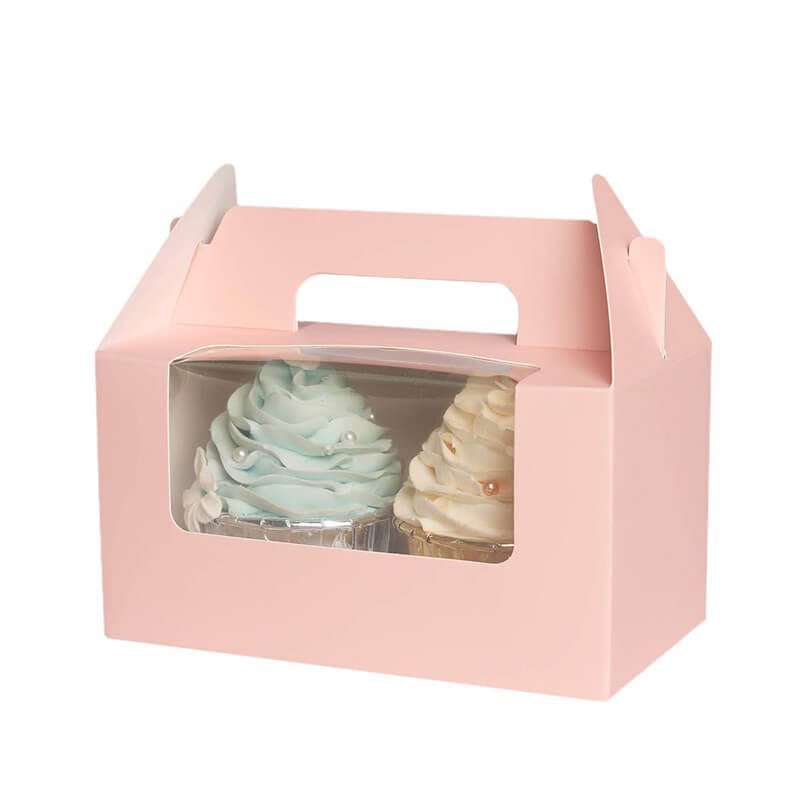 Wholesale custom Pink Cupcake Box Carrier with Insert Window Carry Food Boxs