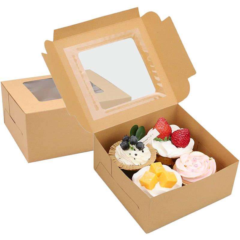 Wholesale Cupcake Boxes Food Grade kraft paper transparence windows Bakery Boxes
