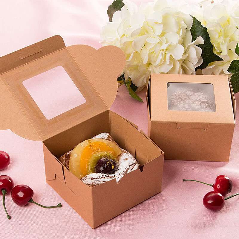 Wholesale Cupcake Boxes Food Grade kraft paper transparence windows Bakery Boxes