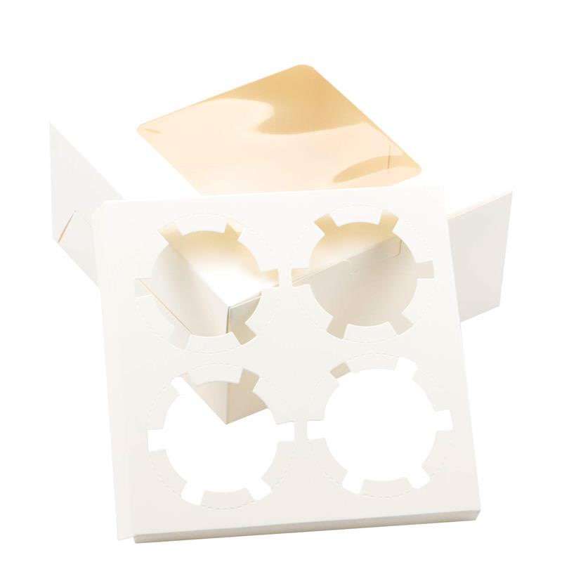 Custom wholesale White transparent Window Inserts Bakery dessert to Fit 4 CupCake Box