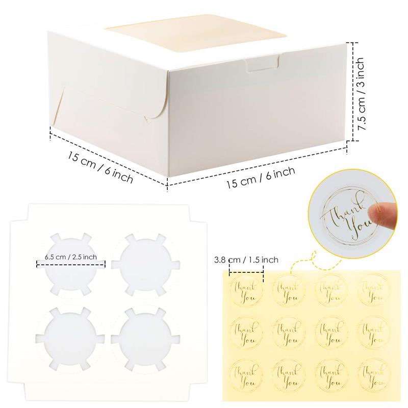 Custom wholesale White transparent Window Inserts Bakery dessert to Fit 4 CupCake Box