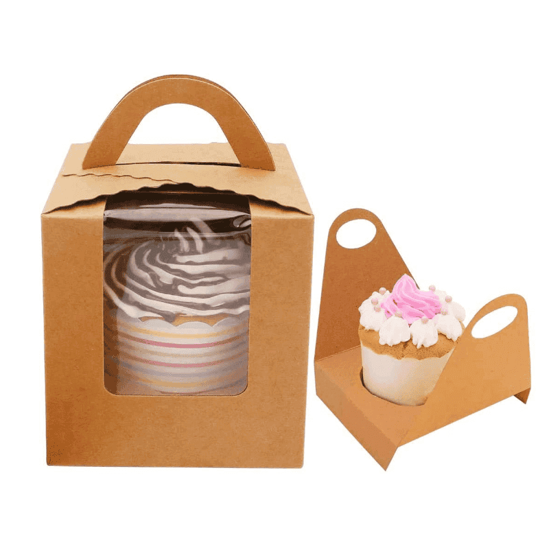 Wholesale Custom Wave Cupcake Boxes Kraft Paper And Brackets With Handle Window