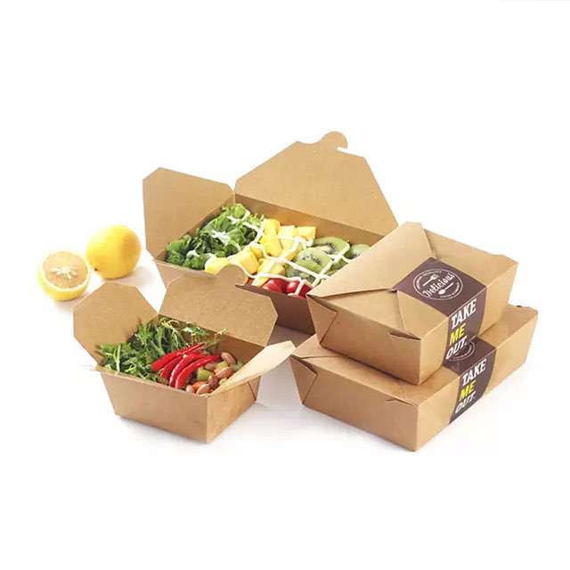 Wholesale Disposable Paper Take Out Salad Food Containers Folding Natural Kraft Brown Boxes