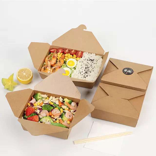Wholesale Disposable Paper Take Out Salad Food Containers Folding Natural Kraft Brown Boxes