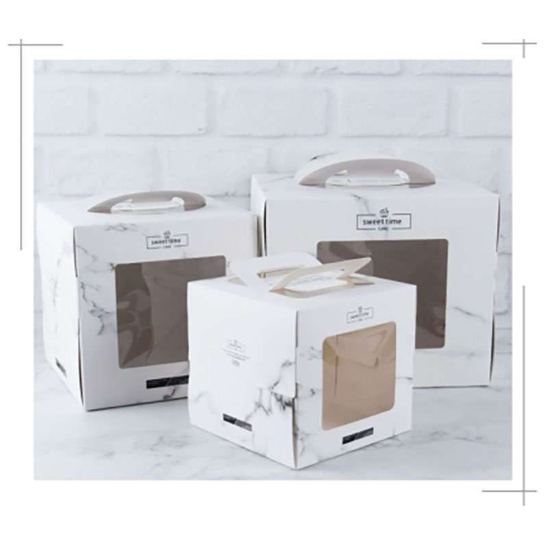 Wholesale 4/5/6/8Inch Handle Marble Paper Mousse Cake Box With Window