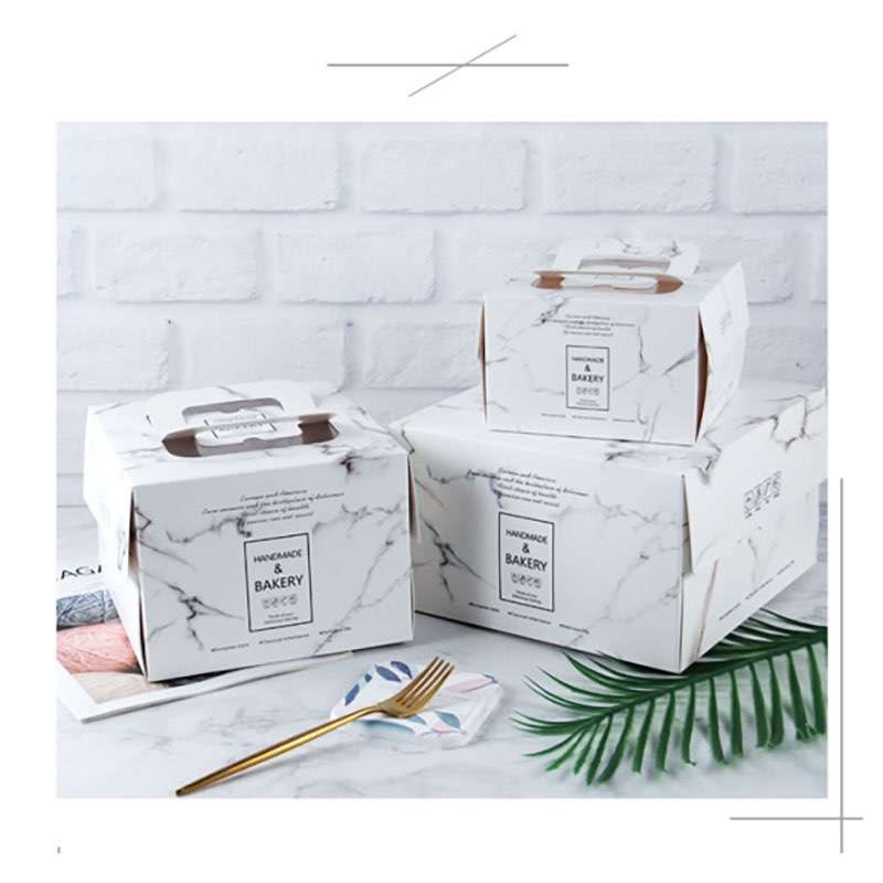 Wholesale 4/5/6/8Inch Handle Marble Paper Mousse Cake Box With Window