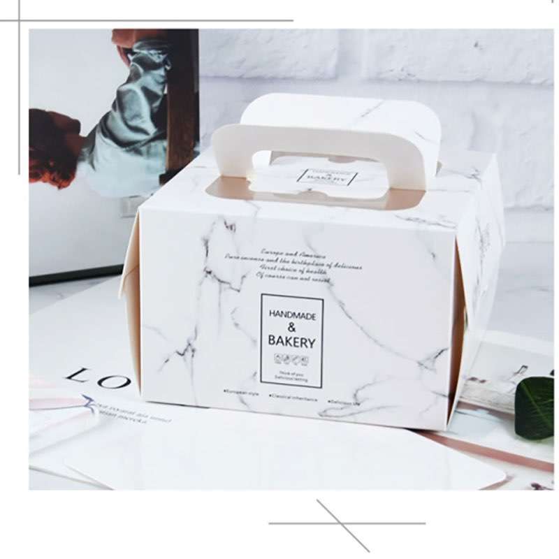 Wholesale 4/5/6/8Inch Handle Marble Paper Mousse Cake Box With Window