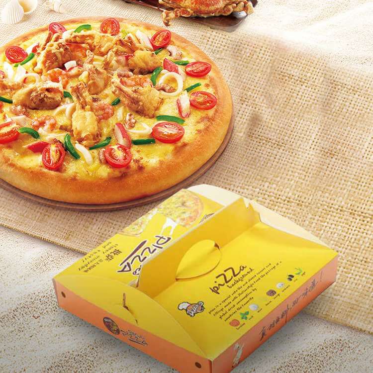 Wholesale Yellow Portable Pizza Takeaway Box White Card Pizza Box Food Grade Folding Color Box