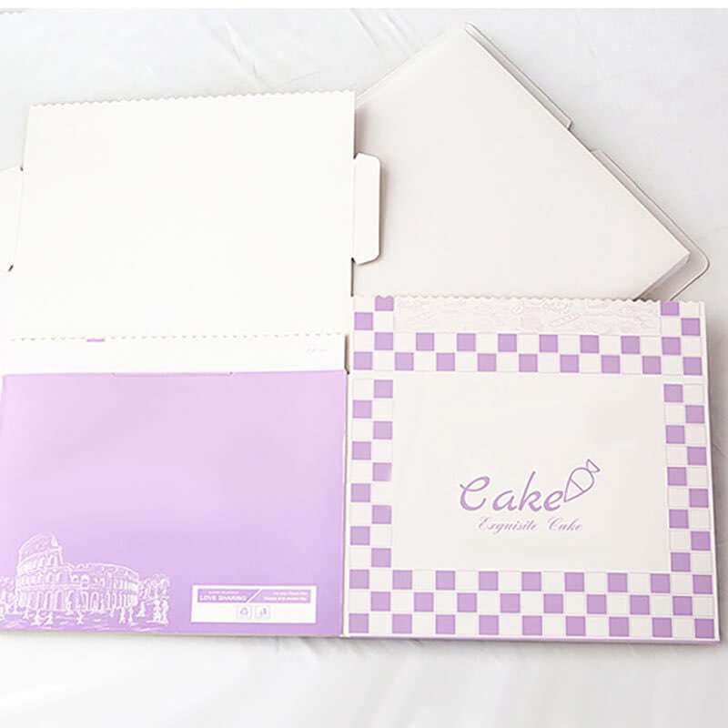 Wholesale Purple Square Folding Birthday Cake Boxes With Ribbon Custom Size Logo