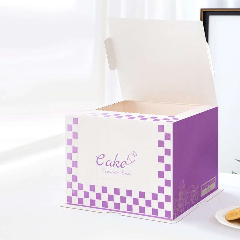 Wholesale Purple Square Folding Birthday Cake Boxes With Ribbon Custom Size Logo