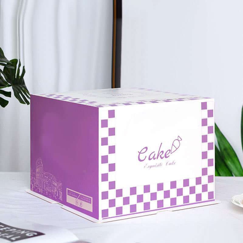 Wholesale Purple Square Folding Birthday Cake Boxes With Ribbon Custom Size Logo