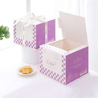 Wholesale Purple Square Folding Birthday Cake Boxes With Ribbon Custom Size Logo