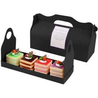 Wholesale Takeaway Black Cake Box Rectangular Cupcake Box with Handle Kraft Paper Cookie Box