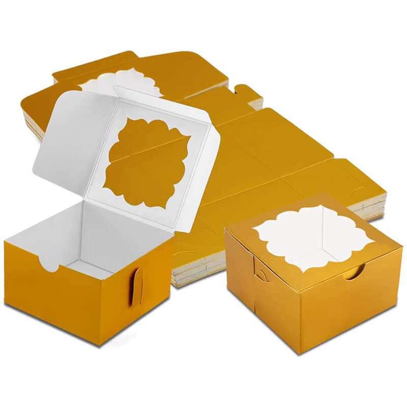 Wholesale Gold Bakery Boxes with Window Pastry Boxes Cookie Boxes for Gift Giving 4x4x2.5 Inches