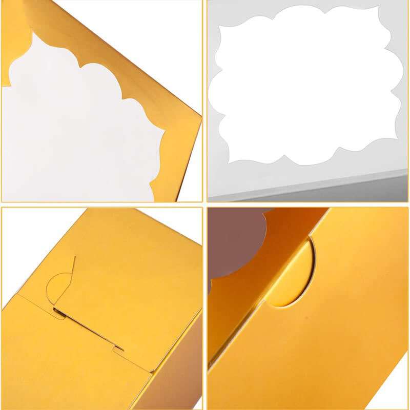 Wholesale Gold Bakery Boxes with Window Pastry Boxes Cookie Boxes for Gift Giving 4x4x2.5 Inches