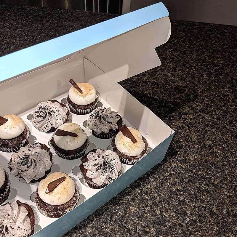 Custom Premium Pale Blue Bakery Boxes with Windows and Inserts for 12 Cupcakes Muffins Baked Goods