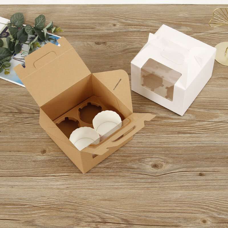 Wholesale Baking Gift Cupcake Box Kraft Paper Window Cupcake Packaging Box Muffin Cup Portable