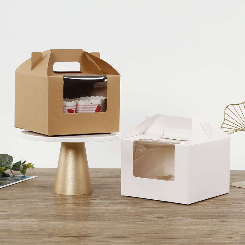 Wholesale Baking Gift Cupcake Box Kraft Paper Window Cupcake Packaging Box Muffin Cup Portable