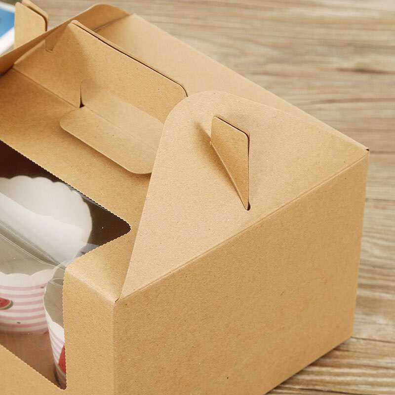 Wholesale Baking Gift Cupcake Box Kraft Paper Window Cupcake Packaging Box Muffin Cup Portable