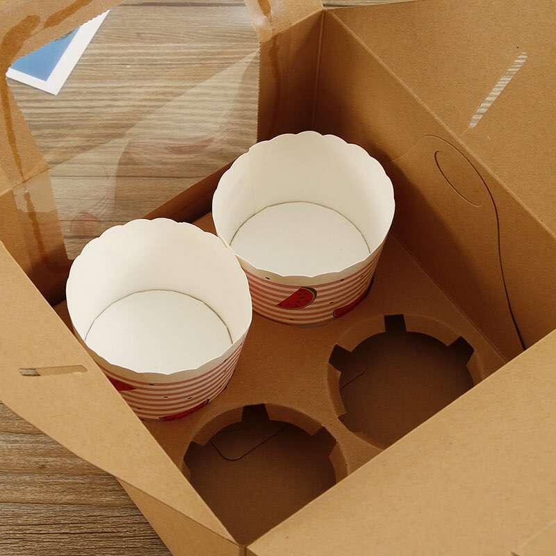 Wholesale Baking Gift Cupcake Box Kraft Paper Window Cupcake Packaging Box Muffin Cup Portable