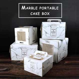 Wholesale Marble Portable Dessert Cake Box Folding Paper Box Custom Food Packaging Box