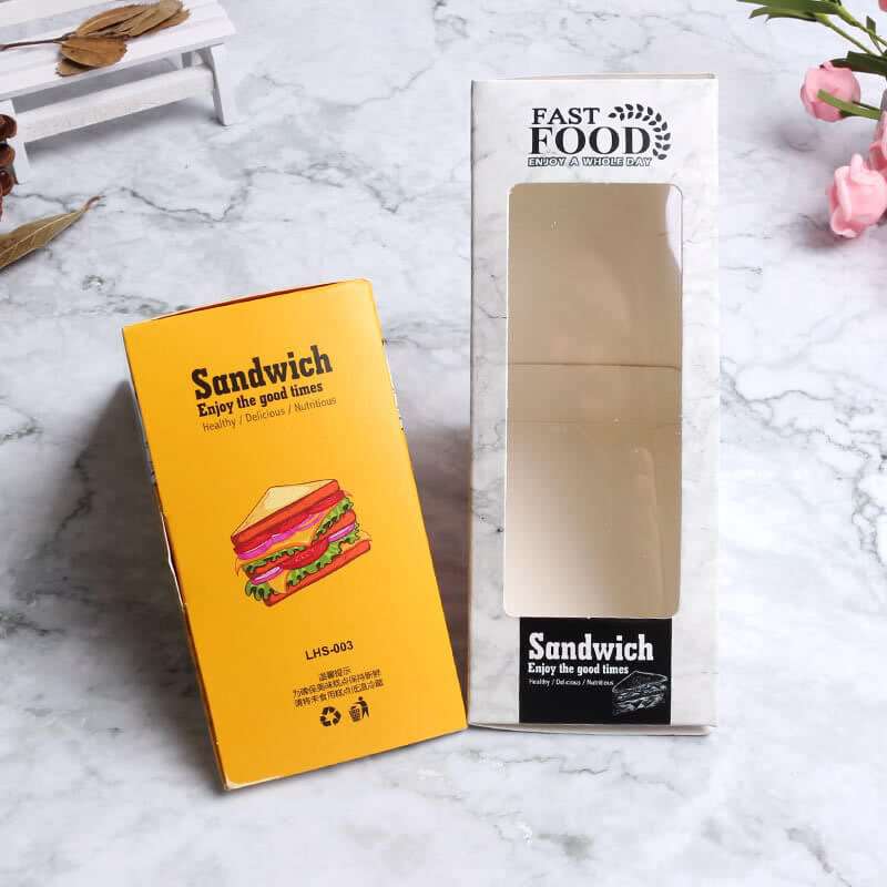 Wholesale Custom Sandwich Packaging Box Triangle Bag with Window Bento Bake Cake Packaging Box