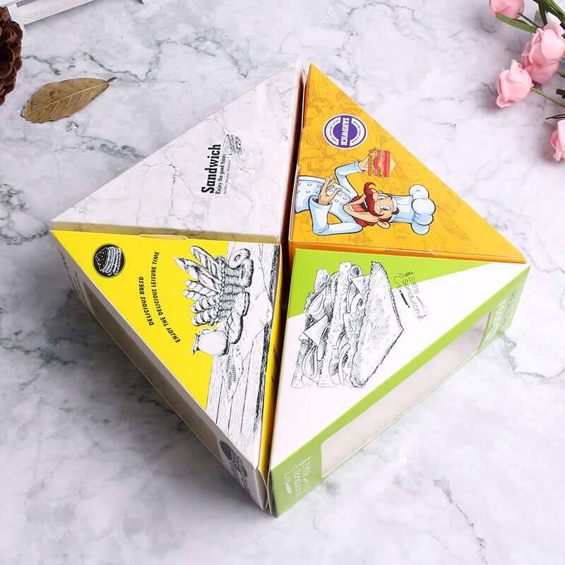 Wholesale Custom Sandwich Packaging Box Triangle Bag with Window Bento Bake Cake Packaging Box