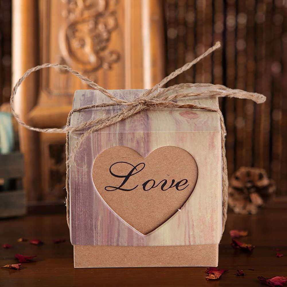 party candy box love Kraft paper box with burlap jute rope suitable for bridal shower engagement birthday