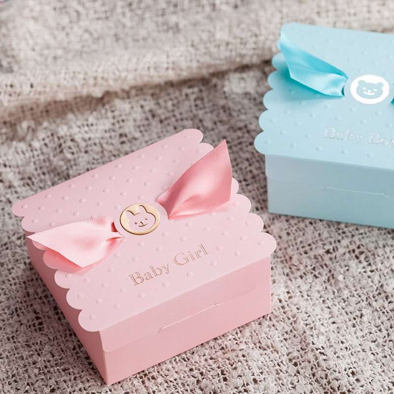 Wholesale Birthday Return A Salute Pink Blue Cutey Month Party Luxury Boy Girl Small Chocolate Candy Baby Gift Box