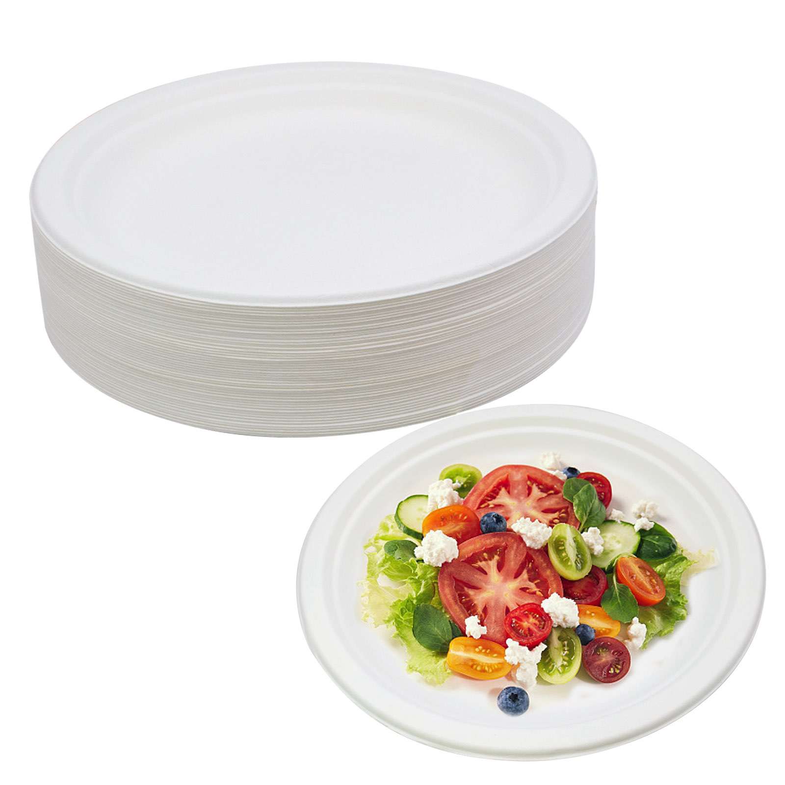 50 x WHITE PAPER PLATES ROUND 9" 7" TABLEWARE PARTY  DISPOSABLE NEW