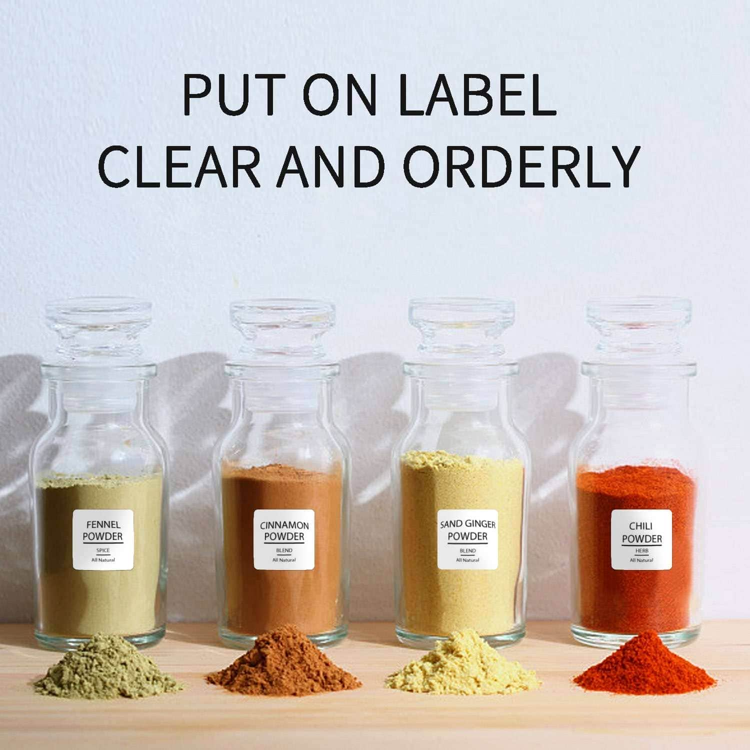 184pcs Spice Jar Labels,Extra Write-on Labels for DIY,Waterproof Label with Black Capital Letters on White Background,for Spice Containers, Glass, Mason Jars (Does Not Include Jars)