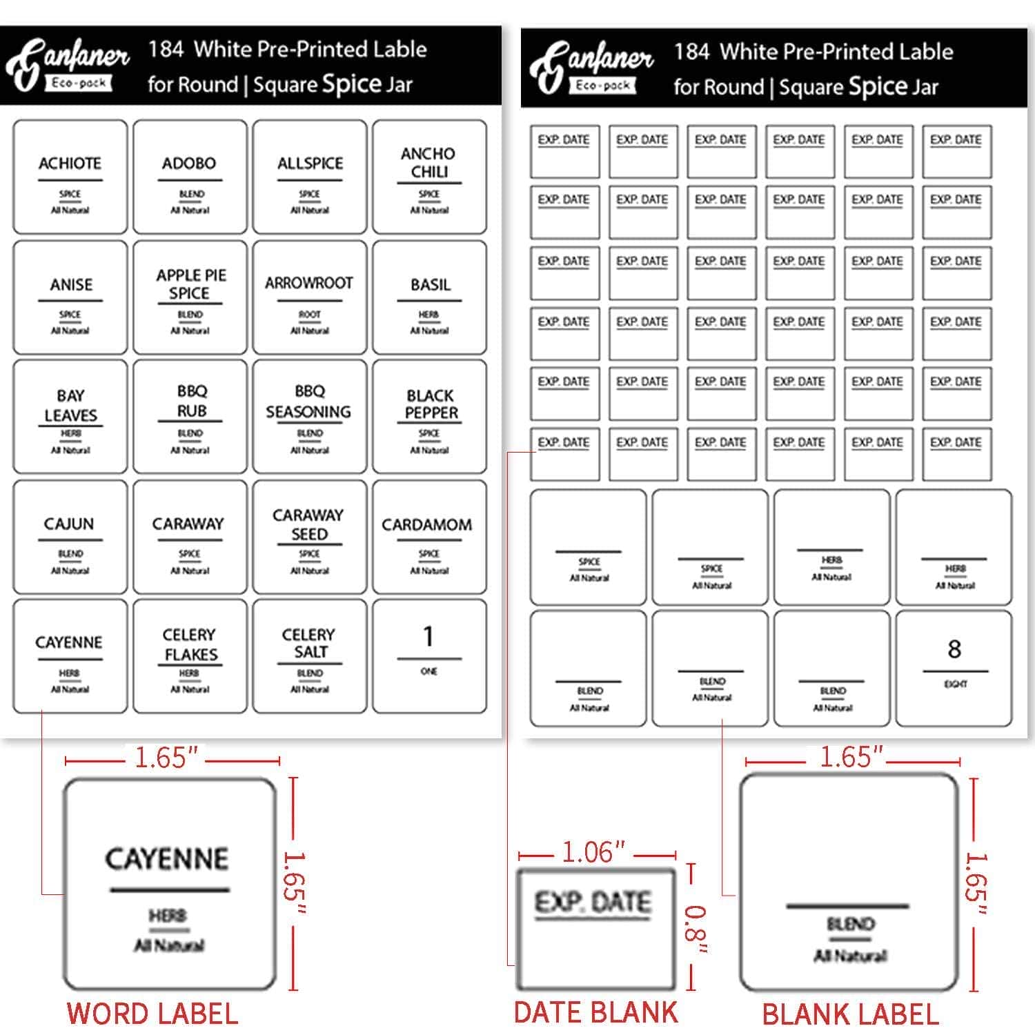 184pcs Spice Jar Labels,Extra Write-on Labels for DIY,Waterproof Label with Black Capital Letters on White Background,for Spice Containers, Glass, Mason Jars (Does Not Include Jars)