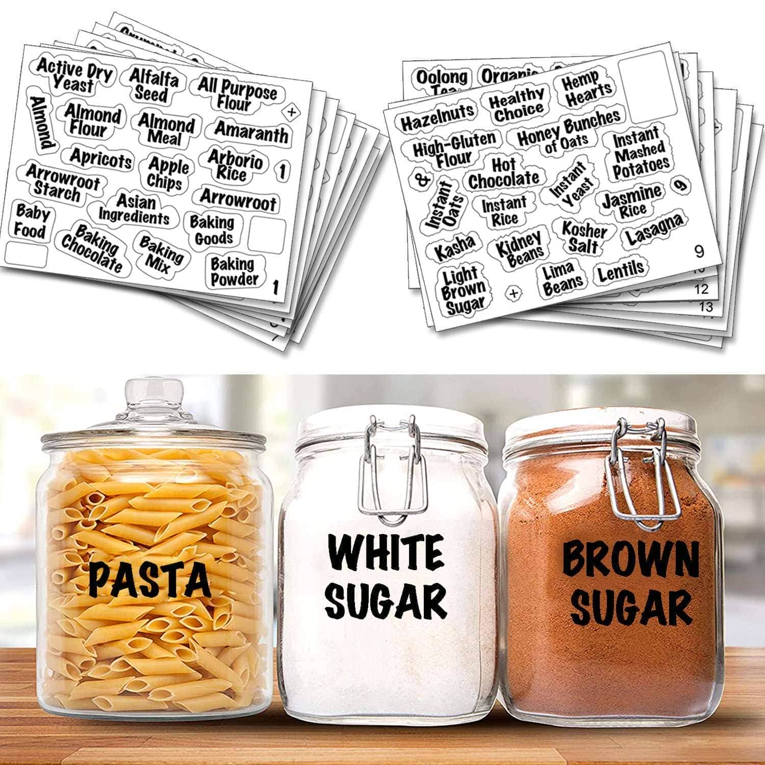380pcs Transparent Sticker Black Font Label,Water Resistant for Spice Jars ，Great for Spices and Seasonings Set to Organize Your Spice Rack (Does Not Include Jars)